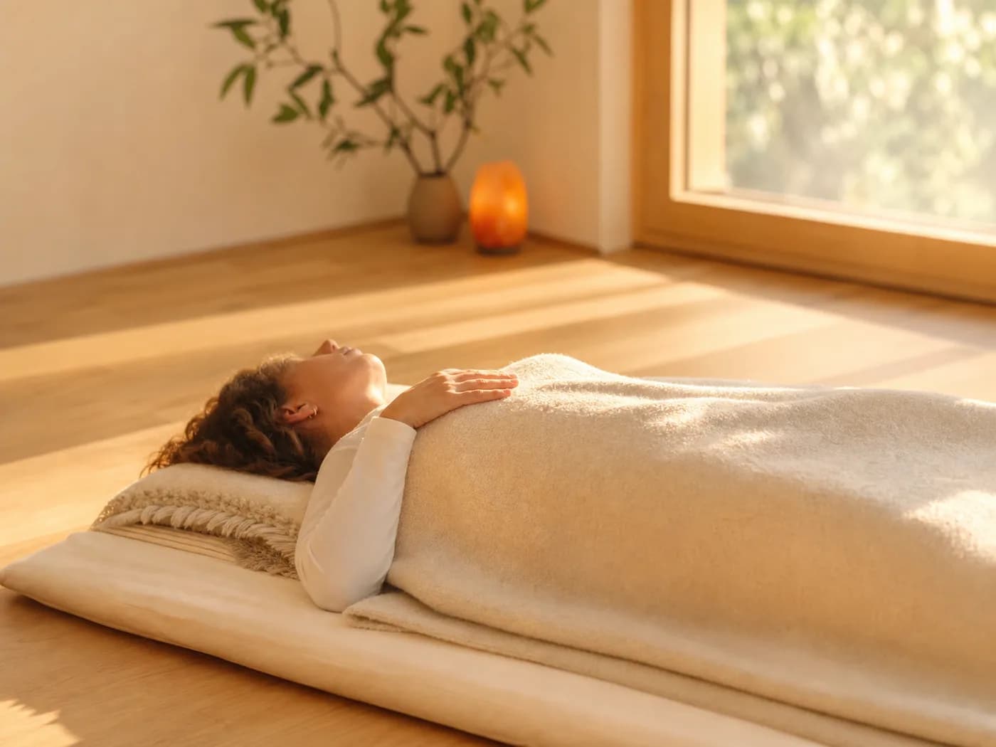 Breathwork Session – ruhige Atemarbeit auf der Matte in warmem Licht